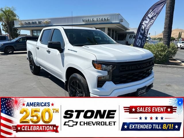 2026 Chevrolet Silverado 1500 Custom in Summit White — front three-quarter view